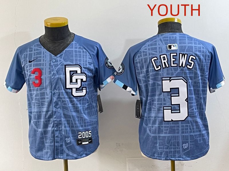 Youth 2025 Washington Nationals #3 Crews Blue Joint Name Nike MLB Jersey style 4